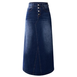 Womens Long Denim Skirt Casual A-Line Stretch Jean Skirt for Women High Waisted Vintage Denim Maxi Skirt with Pockets Dark Blue US 10