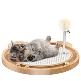 Cat Toys, Cat Scratcher, Cat Toys for Indoor Cats, Natural Sisal Cat Scratching Board, Kitten Interactive Cat Toy with Ball Track Spring Ball-Beige