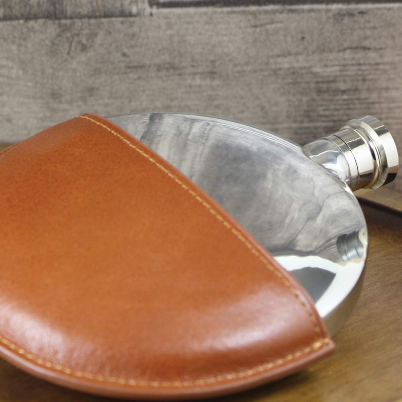 English Pewter Company 5.5oz Plain Round Ellipse Flask with Genuine