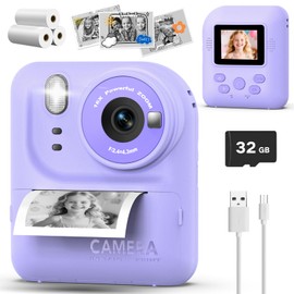 Teslahero Kids Camera Instant Print Photo, Portable Thermal Printing Camera Toy with HD Digital Video, for 3-12 Years Old Boys Girls, Creativity & Learning (Purple)