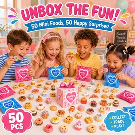 50PCS Mini Resin Food Blind Bags Mystery Bag, Tiny Food Charms Set, Mini Resin Figures Bulk Pack, Dollhouse Mini Toys Surprise Set for Kids Party Favors Mystery Box Classroom Rewards & DIY Crafts