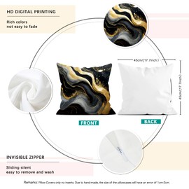 OBSEDE Black Gold Fluid Marble Throw Pillow Covers 18 × 18 in, Set of 4, Couch Cushion Cases Inserts for Sofa Bed Living Room Home Decor, Single Side Print