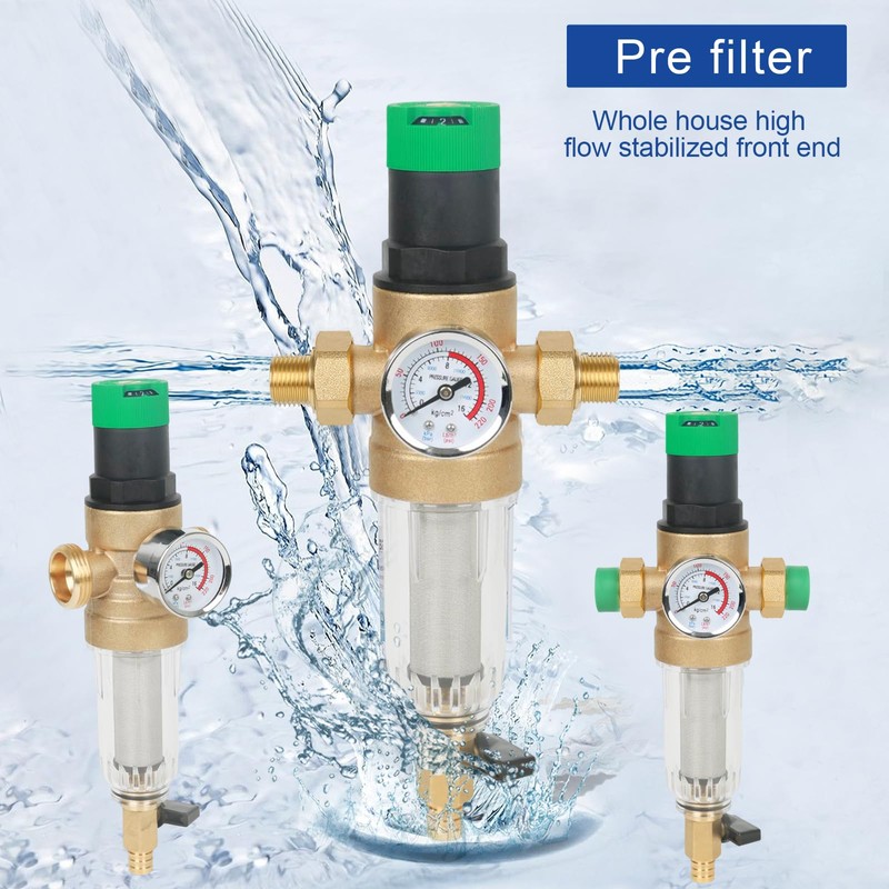Backwash Filter, Pressure Regulator Water Filter with Pressure Gauge, Water