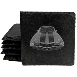 Rev Up Your Style: 1971 Chevy Camaro Laser-Etched Coasters - Square Slate - set of 4