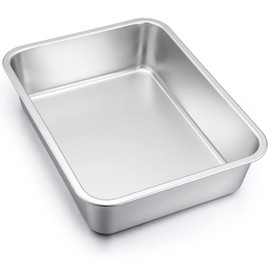 Deep Lasagna Pan, E-far Stainless Steel Rectangular Roasting Baking Pans, 12.75 x 10 x 3.2 Inches Roaster Baking Dish, Non-Toxic & Heavy Duty, Dishwasher Safe