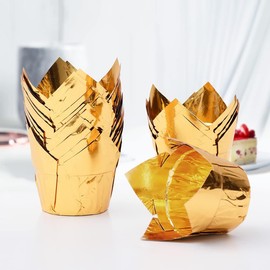 Golden Muffin Cases Paper, Cupcake Moulds, Foil Muffin Cases, Cupcake Liners for Wedding, Birthday Party, Baby Shower (Pack of 50)