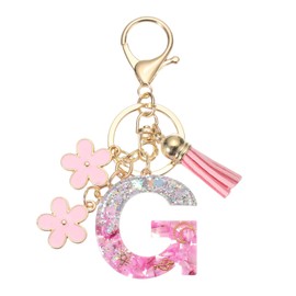 PATIKIL Alphabet Initial Letter Keychain, Resin Cute Keychains with Tassel Flowers Letter G Pendant Charm for Women Key Purse Handbag Bag Accessories, Pink