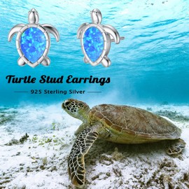 POTOPYY Sea Turtle Opal Earrings S925 Sterling Silver Turtle Stud Earrings with Blue Opal for Sensitive Ears Tortoise Jewelry Gifts for Women Daughter Sister Mother's Day Birthday Christmas