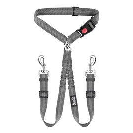 SlowTon Double Dog Seat Belt, Adjustable Headrest Dog Car Harness with Anti-shock Elastic Bungee Buffer, 2-in-1 Pet Cars Safety Seatbelt Restraint and Dog Leash Lead for Travel Walking Daily Use