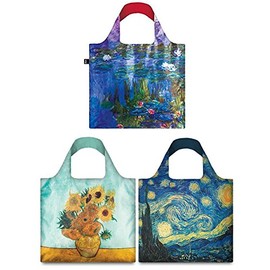 LOQI Mixed Museum Reusable Bags (Set of 3), Van Gogh + Water Lilies