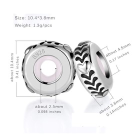 Globalwin Jewellery 2pcs 925 Sterling Silver Rubber Spacer Stopper Bead Charm for Women Bracelets DIY, Silver