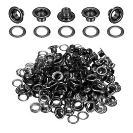 sourcing map 50Set Grommets Eyelets 5mm 1/5 Inch Brass Eyelets Kit with Washers for Fabric Curtain Tarps Leather Belt Shoes Bag DIY, Black