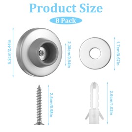Concave Wall Door Stopper, Bumper Stainless Steel Door Knob Wall Protector Round Rubber Handle Stoppers with Grey Rubber Concave Prevent Door-Handle Damage Shield Walls(Grey, 8 Pieces)