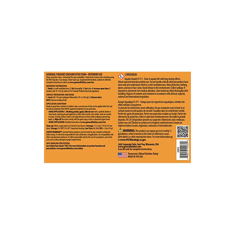 General Finishes Enduro RTM Water Based Wood Stain, 1 Quart,