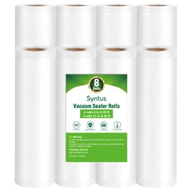 Syntus Vacuum Sealer Bags, 8 Pack 4 Rolls 11" x 20' and 4 Rolls 8" x 20' Commercial Grade BPA Free Bag Rolls, Food Vac Bags for Storage, Meal Prep or Sous Vide