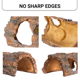 CAVACHEW 2 in 1 Reptile Hides and Caves with Top Feeder, 9in Resin Hollow Bark Log Hideout, Reptile Basking Platform Hideaway Tank Accessories for Bearded Dragon, Snake, Gecko, Lizard, Tortoise
