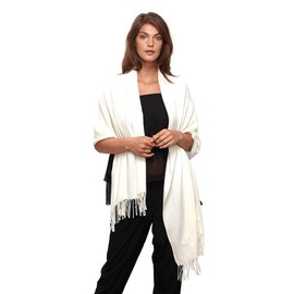 Modassori Women's Men's Fashion Scarf White Soft Fabric Acrylic, Cashmere Feeling Fringes, Unisex Collection 2024, Item Name Tina & Patrick, off white