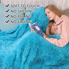 YUSOKI Twin Size Faux Fur Throw Blanket(Teal,60" x 80"),Whithout Pillows,Winter Lightweight Plush Fuzzy Soft Cozy Microfiber Comfy Bed Blanket for Women Kids Girls Couch Sofa Washable