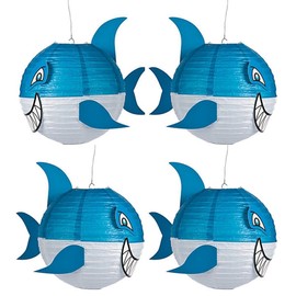 Shark Hanging Lanters, set of 4, each is 12 inch - Shark Birthday Party Decor