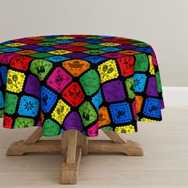 Horaldaily - Mantel de fiesta mexicana de 70 x 70 pulgadas, redondo, diseño de Cinco de Mayo para fiesta de día de los muertos, diseño mexicano, color negro, para fiesta, picnic, decoración del hogar