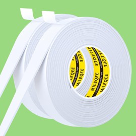 2Pack Single-Sided Adhesive Foam Tape EVA White, Multipurpose Sponge Sealing Strip Window Door Insulation Table Edge Protector Wall Bumper Guards, Each 1.18in x 16.4FT MILEQEE