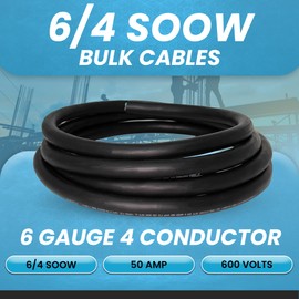 IronBox Electric - 6/4 SOOW Bulk Cable - 6 Gauge 4 Conductor - Rated for 600V, 50A - Water & Oil Resistant Cable for Industrial & Residential Use - Ideal for Generators,Circuits,Data Centers(10 Foot)