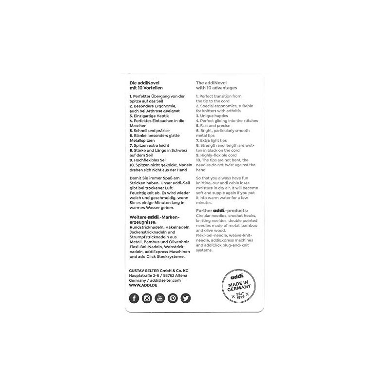 AddiNovel - Aguja circular cuadrada (150 x 2 mm)