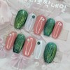 Green Tea Latte Handmade Nail Tips - Oval M /