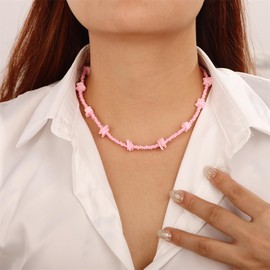 Aimimier Bohemian Gravel Beads Choker Necklace for Women Girls Irregular Beaded Clavicle Chain Surfer Necklace Stackable Summer Beach Accessories, 15.3in, Alloy,beads, No Gemstone