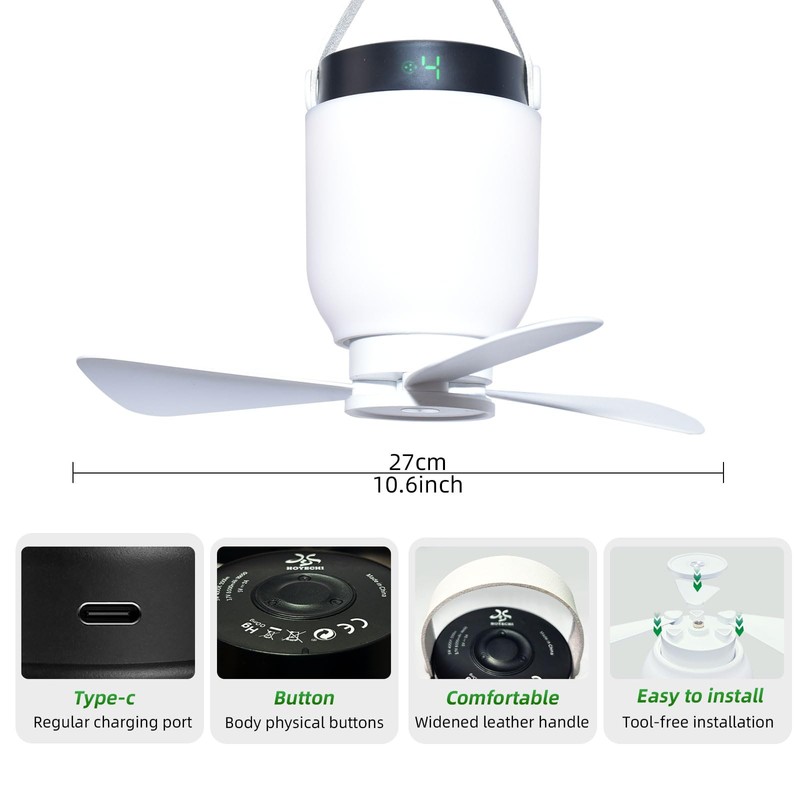 HOYECHI Camping Accessories Fan with Light - Portable Rechargeable Tent