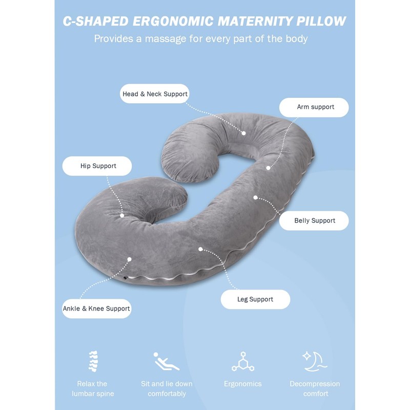 INSEN Pregnancy Pillow,Maternity Body Pillow with Velvet Cover,C Shaped Body
