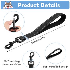 Short Dog Lead with Padded Handle, Short Lead Dog (32 cm Length, 2.5 cm Width) for Training Lead, Reflective Nylon Dog Recall Lead for Large, Medium and Small Dogs, Black