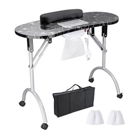 Byootique Manicure Nail Table Folding Nail Desk Station w/ Dust Collector Salon - Black
