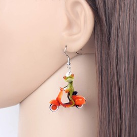 DUOWEI Acrylic Charms Frog Drop Earrings Fancy Cartoon Dangle Jewelry Novelty Party Gifts for Women Frog Lovers (Red)