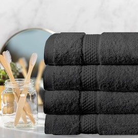 Briarwood Home Bath - 4 Piece 100% Cotton Hand Towels Set - Ultra Soft 600 GSM, Absorbent, Bathroom Decor, Bath Linens Set - Use as Hotel, Shower, Spa Towel 16 x 30 inches - D3- Charcoal Grey