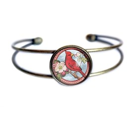 Cardinal Bird Cottagecore Cuff Bracelet