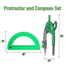 Mr. Pen- Compass and Protractor Set, Lush Garden Green, Compass Geometry Tool, Protractor and Compass Set, Compass Drawing Tool, Drawing Compass, Geometry Compass, Math Compass for Geometry