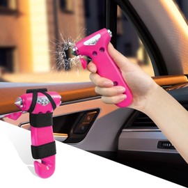 RGOAANC Car Safety Hammer, Car Window Breaker Tool, 3-in-1 Escape Tool with Window Breaker and Seat Belt Cutter, Car Essentials Emergency Escape Hammer Universal for Car Office Home (Dark Pink)