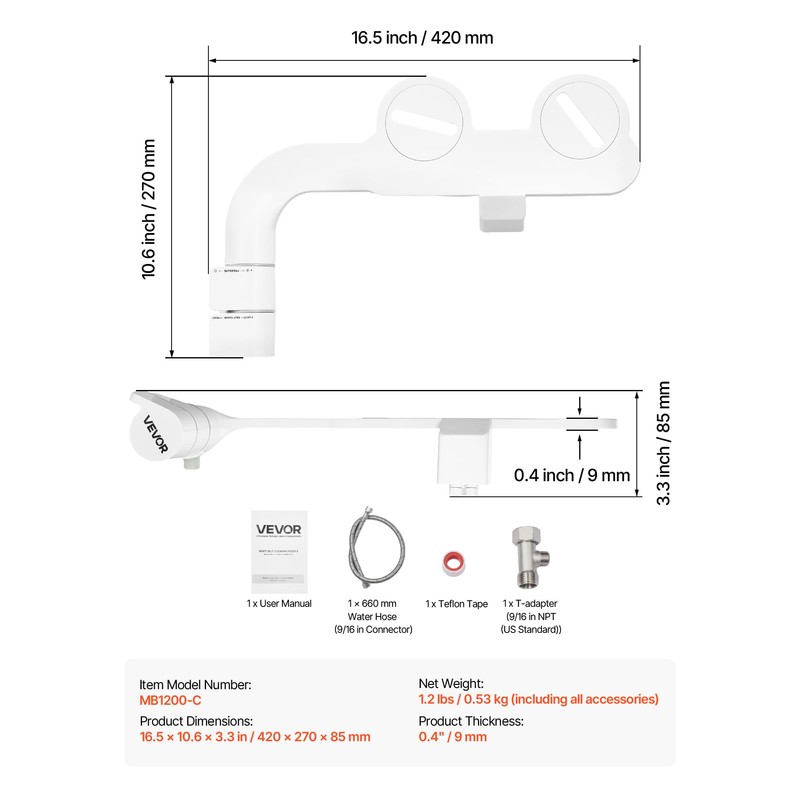 VEVOR Dual Retractable Nozzles, Adjustable Pressure, Easily Installed Cold Water