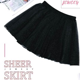 JEWEKY Sheer Mesh Mini Skirt Black See Through Skirts Beach Rave Party Swimsuits Cover Up for Women
