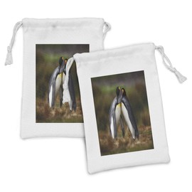 Ambesonne Animal Fabric Pouch Set of 2, Penguin Couple Cuddling in Wild Nature Love Affection Romance Falkland Islands Fauna, Small Drawstring Bag for Toiletries Masks and Favors, 9" x 6", Multicolor
