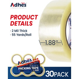 ADHES Heavy Duty Packing Tape, 30 Rolls, 1.88 Inch x 55 Yards, 2 mil Shipping Tape Refills, Packaging Tape, Box Tape for Moving, Shipping, Mailing and Sealing