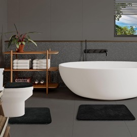 Baahrnom Bathroom Rugs Sets 3 Piece with Adjustable Toilet Seat Cover 17.5"x 15" Machine Washable Bath Rug Set with TPR Non Slip Rubber Backing Solid Bath Mat Set for Luxury Bathroom Decoration