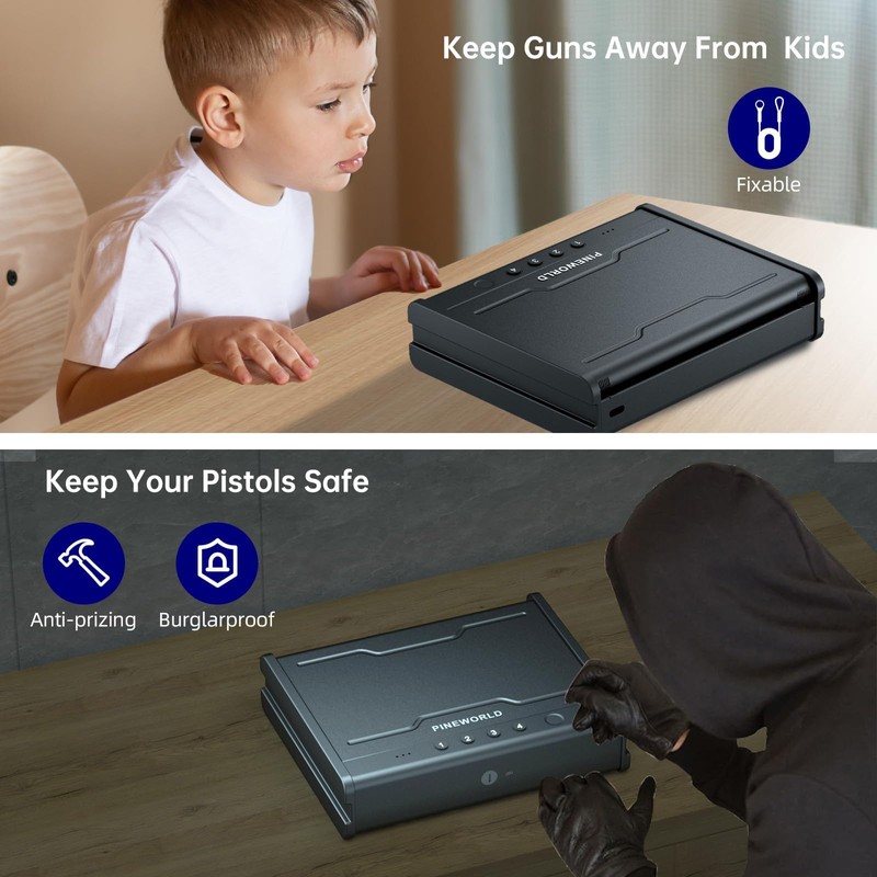 PINEWORLD Gun Safe, Biometric Gun Safe For Handgun, Pistol Safe