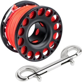 Scuba Diving Reel, Aluminum Alloy Wreck Cave Finger Spool with 30m/100ft High Visibility Flat Line and Double-Ended Bolt Snap Clip Fits for Outdoor Diving Activities Black