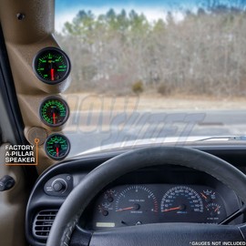 GlowShift Tan Triple Pillar Gauge Pod Compatible with Dodge Ram Cummins 1500 2500 3500 1998-2002 - A-Pillar Speaker Cutout - Factory Color Matched - Mounts (3) 2-1/16" (52mm) Gauges