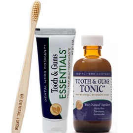 Dental Herb Company Dental Herb Company - Tonic Mouthwash and Essentials Toothpaste Travel Kit - Made with Pure Essential Oils to Relieve Bad Breath, Bleeding, and Irritated Gums. 2 oz. Mouthrinse - 1 oz. Toothpaste