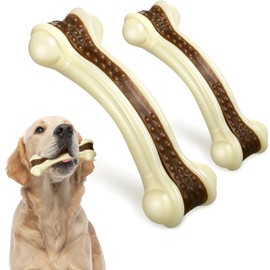 Sosation Bones Shaped Dog Toys for Aggressive Chewers, 2 Pack Dog Chew Toys Nylon Beef Flavor Dog Teething Toys for Large/Medium/Small Puppies Breeds(Large, Small, Curved Bone)