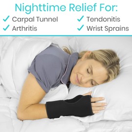 Vive Night Wrist Splint Brace - Left, Right Hand Sleep Support Wrap - Breathable & Lightweight Cushion Compression Arm Stabilizer for Carpal Tunnel, Men, Women, Kids, Tendonitis, Sports Pain