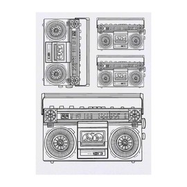 4 x 'Stereo Boombox' Temporary Tattoos - Water Resistant, Skin-Safe, Non-Toxic Transfers, Mixed Sizes (TO00048047)